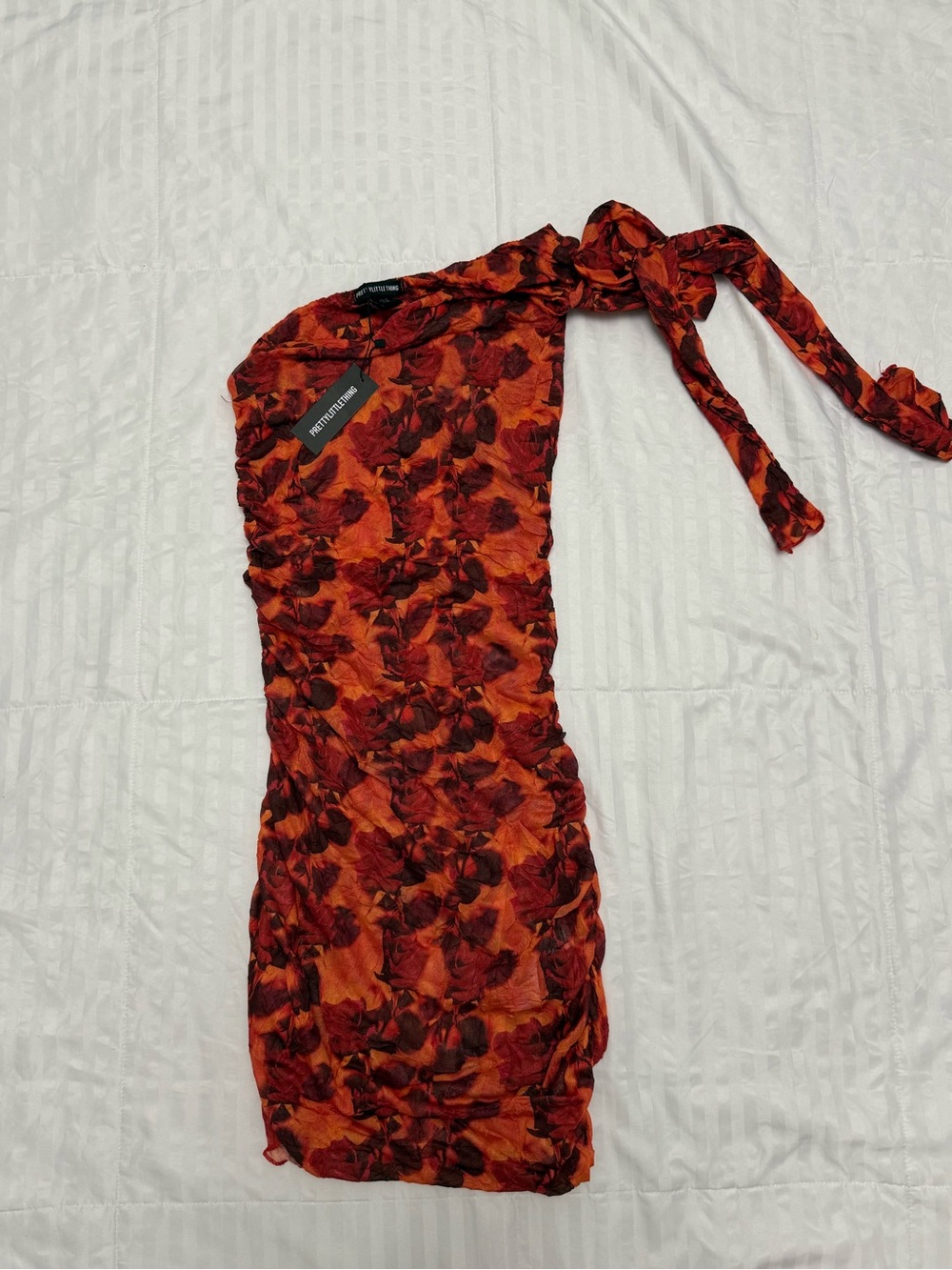 PrettyLittleThing Floral Mesh Halter Mini Dress Orange Red NWT